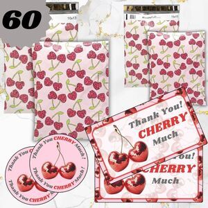 60 Pack 10"x13” 14.5" X 19 CHERRIES POLYMAILERS & THANK YOU CARDS & STICKERS
